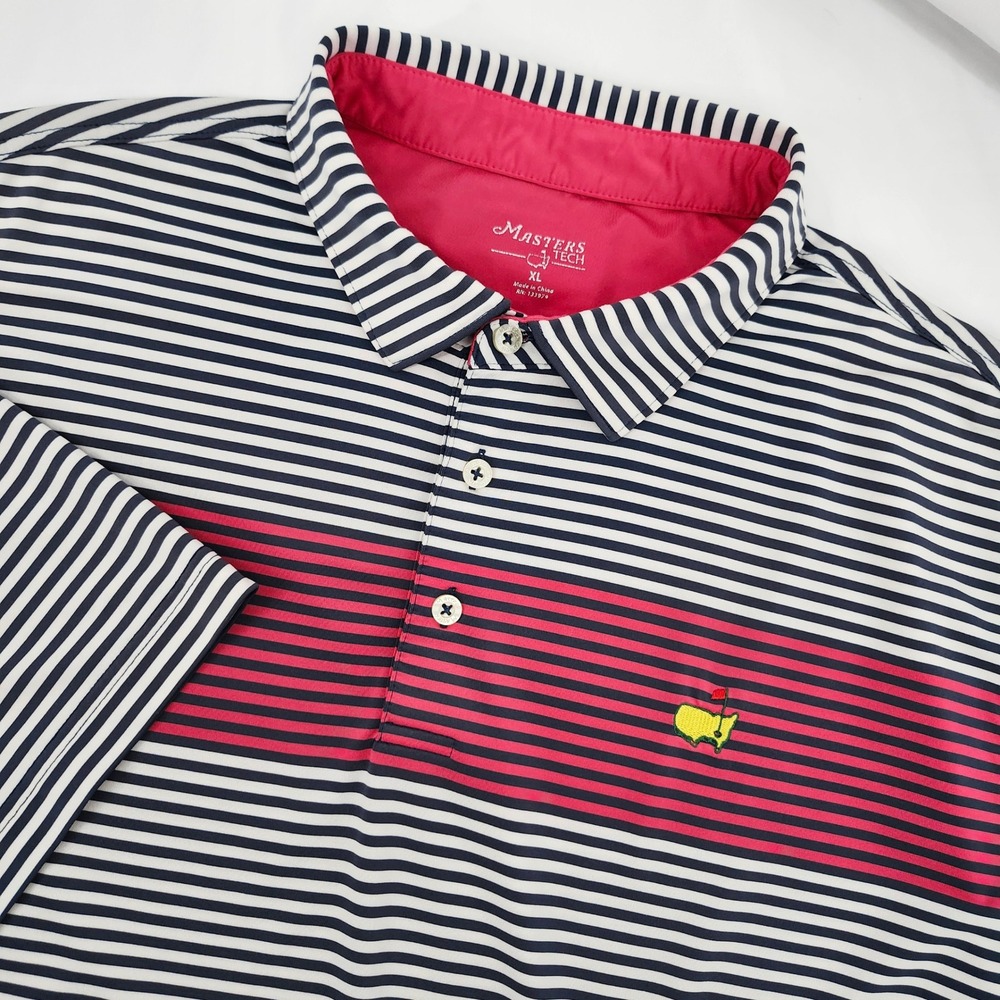 Masters Tech Mens Golf Polo Shirt Size XL Striped Performance Logo Country Club